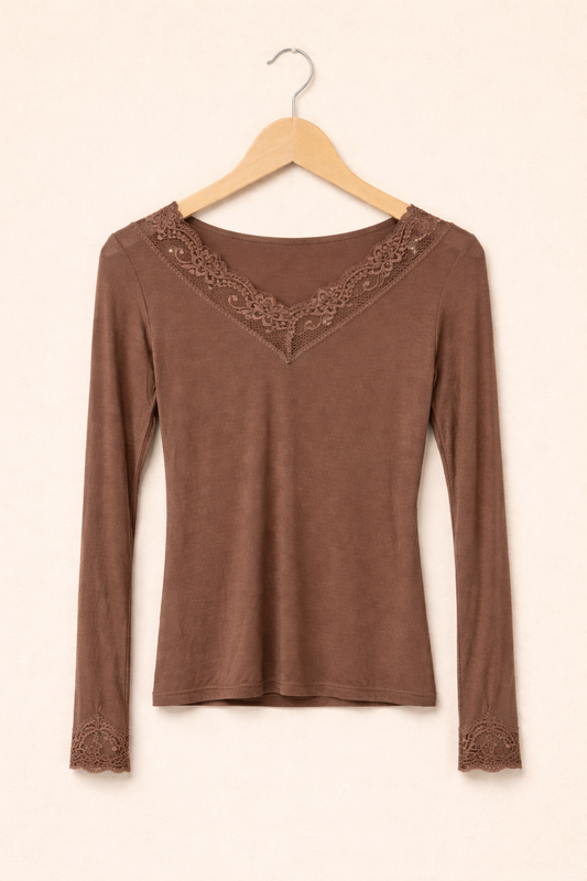 Kaschmir Longsleeve mit Spitze