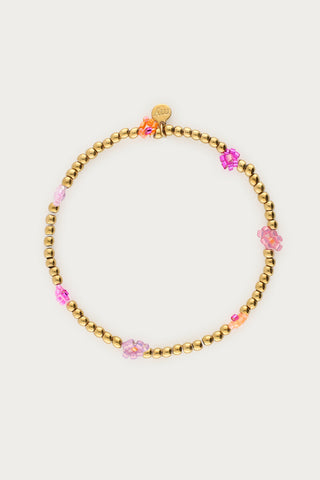 Perlenarmband mit pinken und orangefarbenen Blumen